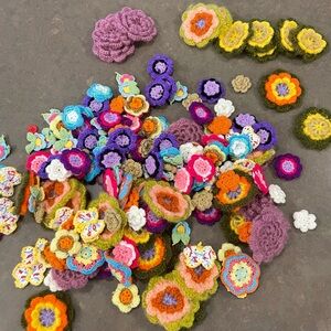 Bag of crochet flower embellishments